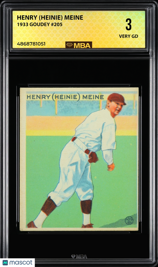 1933 Goudey Henry (Heinie) Meine #205 MBA 3
