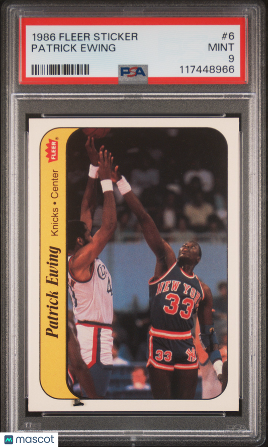 1986 Fleer Sticker Patrick Ewing #6 PSA 9