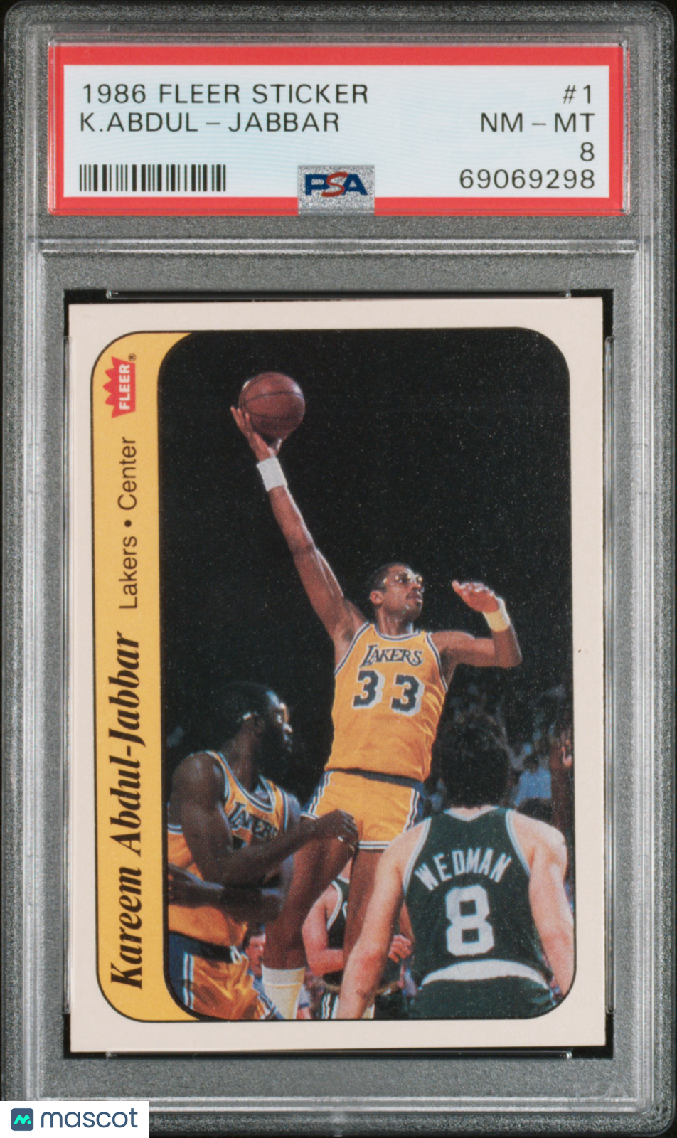 1986 Fleer Sticker K. Abdul-Jabbar #1 PSA 8