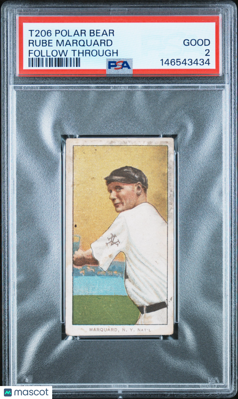 1909-11 T206 Polar Bear Rube Marquard Follow Through PSA 2
