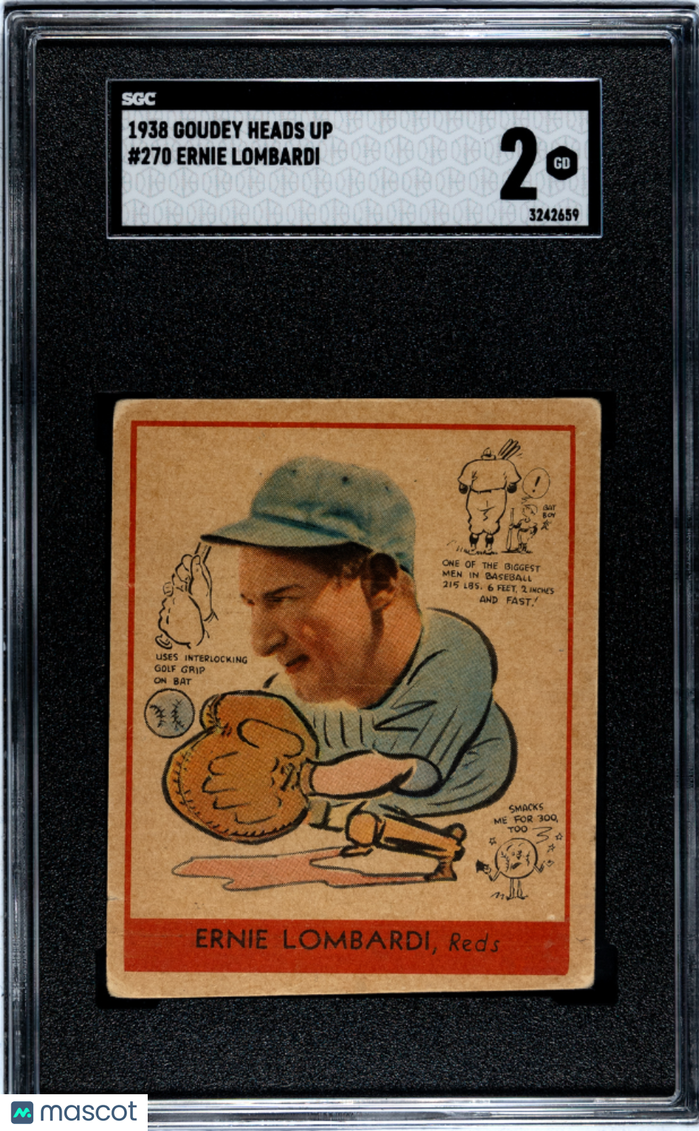 1938 Goudey Heads Up Ernie Lombardi #270 SGC 2