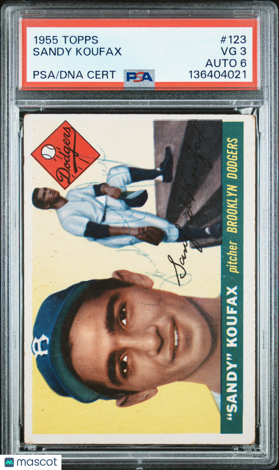 1955 Topps Sandy Koufax #123 PSA 3 Auto 6