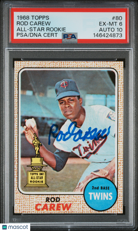 1968 Topps Rod Carew #80 All Star Rookie PSA 6 Auto 10