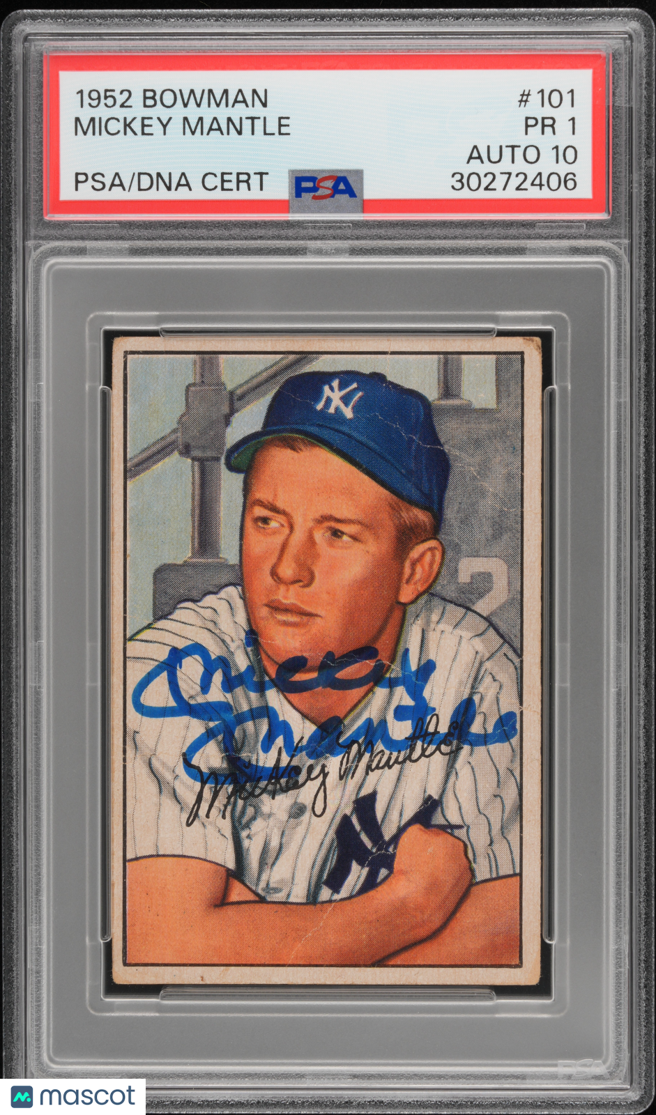 1952 Bowman Mickey Mantle #101 PSA 1 Auto 10