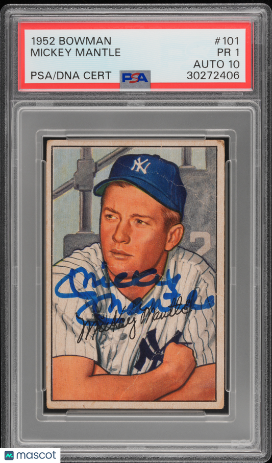 1952 Bowman Mickey Mantle #101 PSA 1 Auto 10