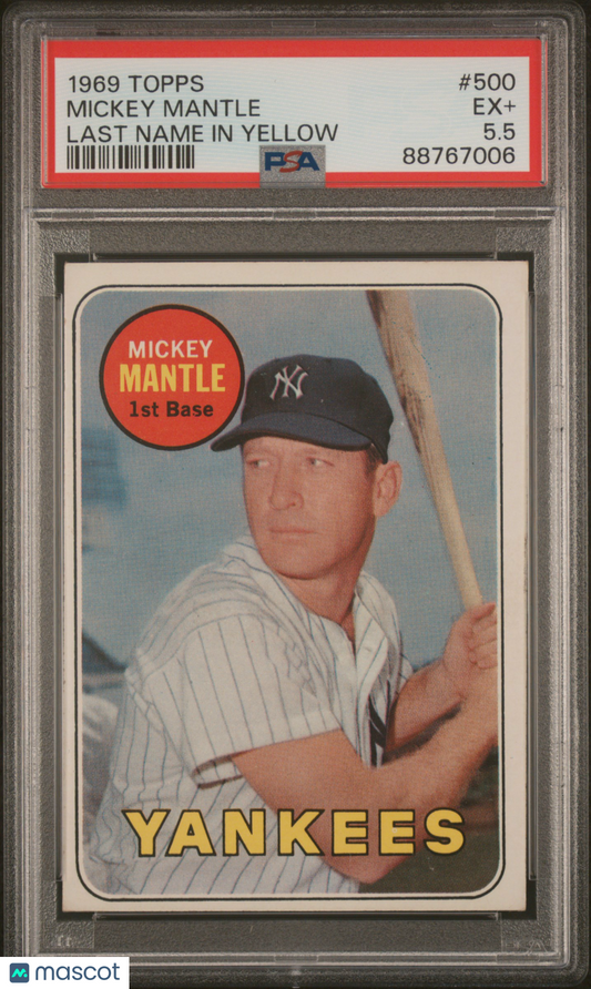 1969 Topps Mickey Mantle #500 Last Name In Yellow PSA 5.5