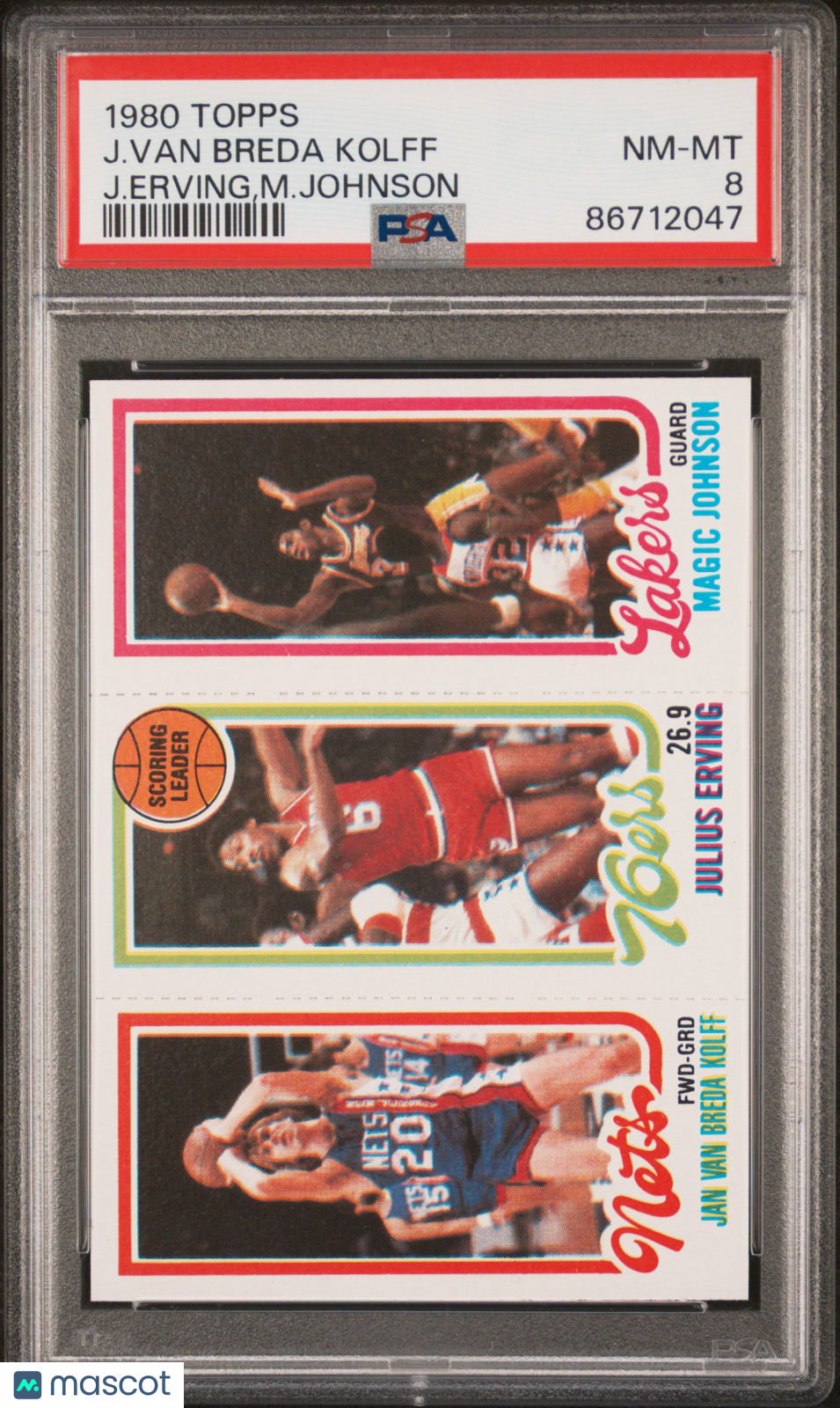 1980 Topps J. Van Breda Kolff J. Erving,M. Johnson PSA 8