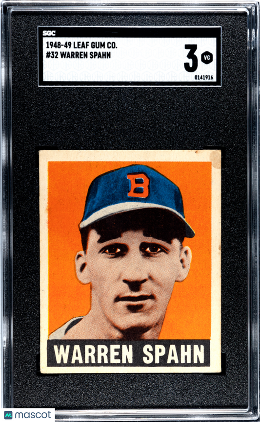 1948 Leaf Gum Co. Warren Spahn #32 SGC 3