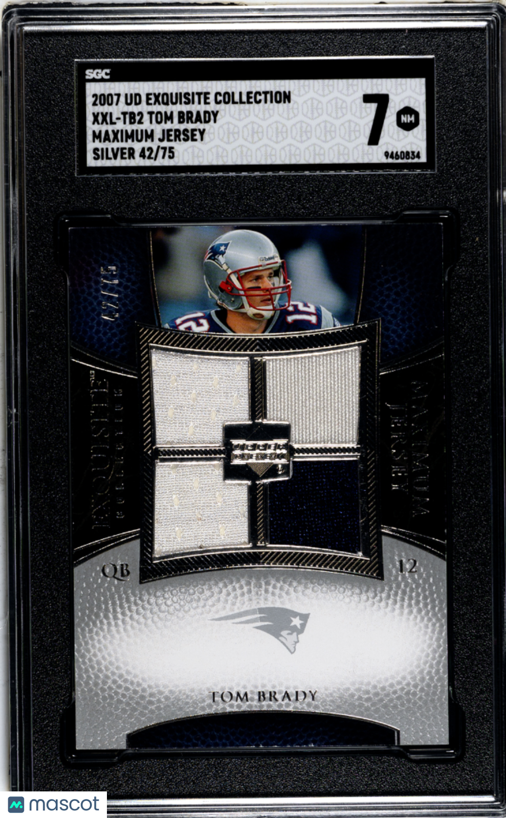 2007 Upper Deck Exquisite Collection Tom Brady Maximum Jersey Silver 75 SGC 7