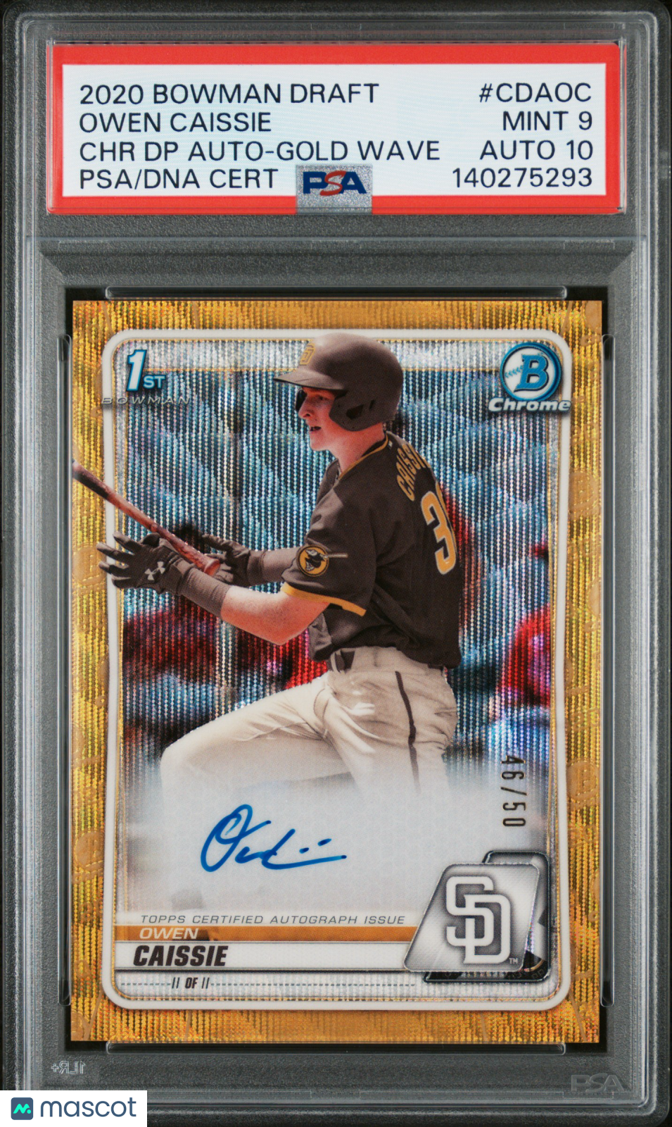 2020 Bowman Chrome Draft Picks Auto Owen Caissie #CDAOC Gold Wave PSA 9 Auto 10