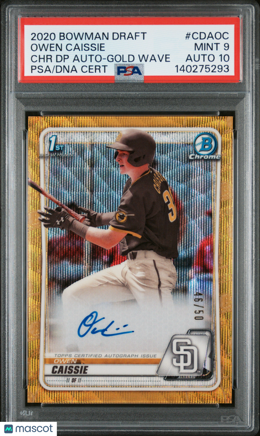 2020 Bowman Chrome Draft Picks Auto Owen Caissie #CDAOC Gold Wave PSA 9 Auto 10