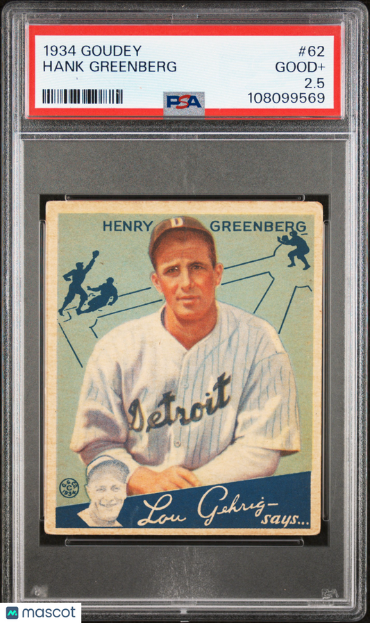 1934 Goudey Hank Greenberg #62 PSA 2.5