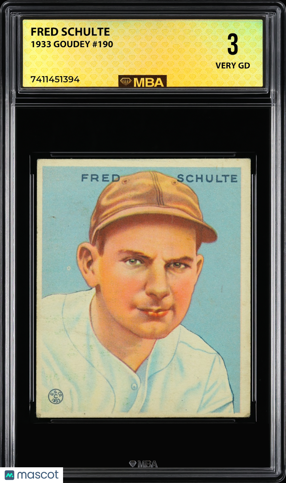 1933 Goudey Fred Schulte #190 MBA 3