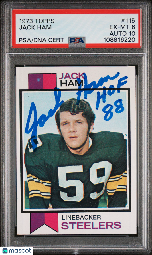 1973 Topps Jack Ham #115 PSA 6 Auto 10