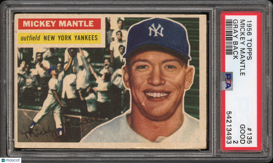 1956 Topps Mickey Mantle #135 Gray Back PSA 2