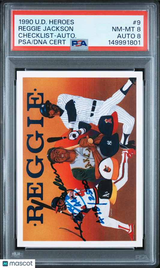 1990 Upper Deck Heroes Reggie Jackson #9 Checklist Autograph PSA 8 Auto 8