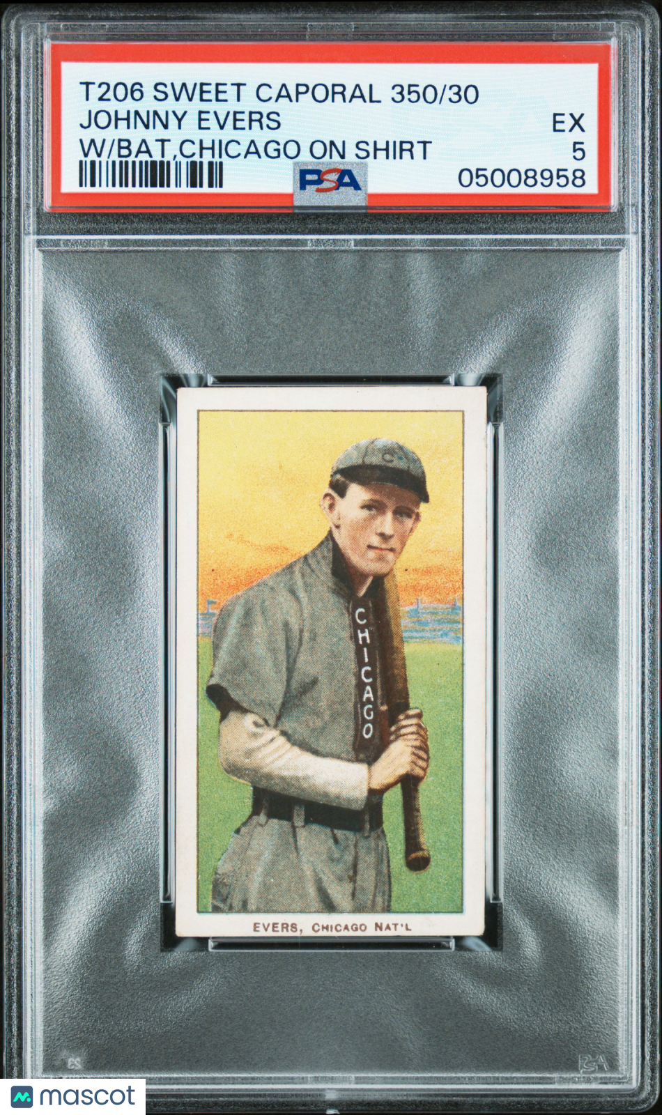 1909-11 T206 Sweet Caporal 350/30 Johnny Evers Bat,Chicago On Shirt PSA 5