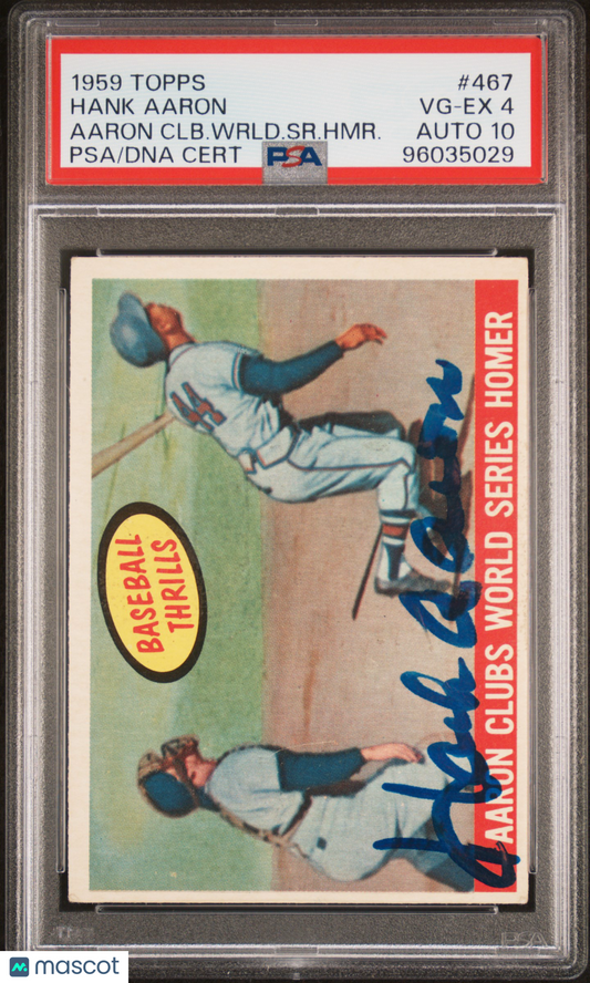 1959 Topps Aaron Clubs World #467 Aaron CLB. Wrld. SR. HMR. PSA 4 Auto 10