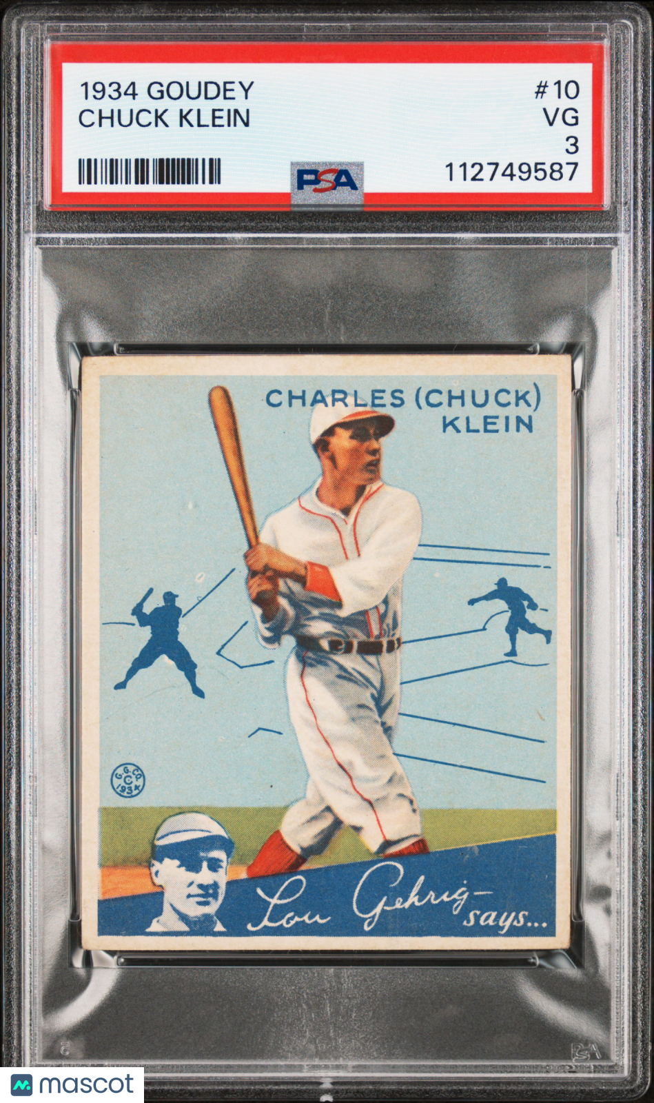 1934 Goudey Chuck Klein #10 PSA 3