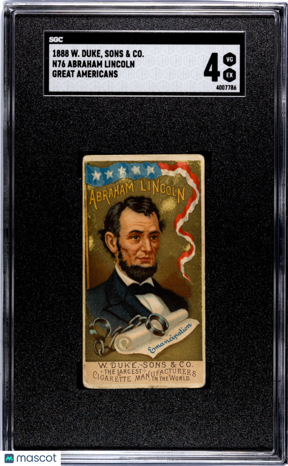 1888 W. Duke, Sons & Co. N76 Great Americans Abraham Lincoln SGC 4