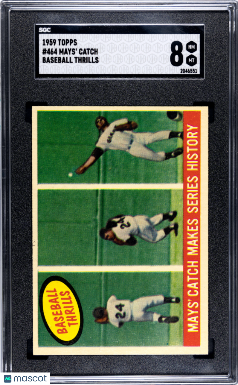 1959 Topps Mays' Catch #464 Baseball Thrills SGC 8