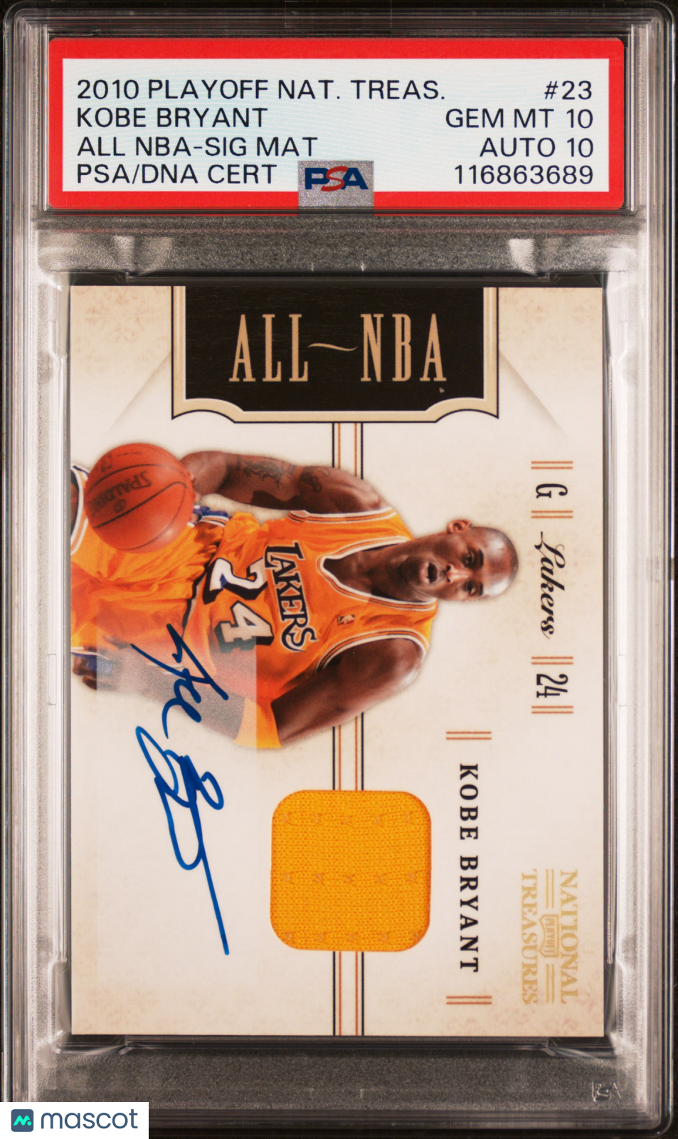 2010 Playoff National Treasures All NBA Kobe Bryant #23 SIG Mat PSA 10 Auto 10