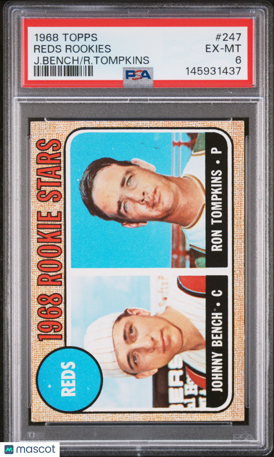 1968 Topps Reds Rookies #247 J. Bench R. Tompkins PSA 6