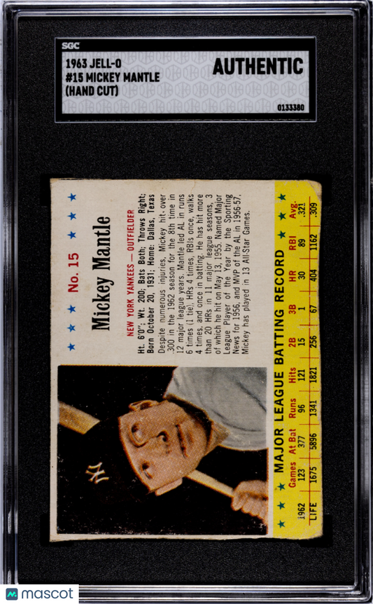 1963 Jell-O Mickey Mantle #15 SGC A