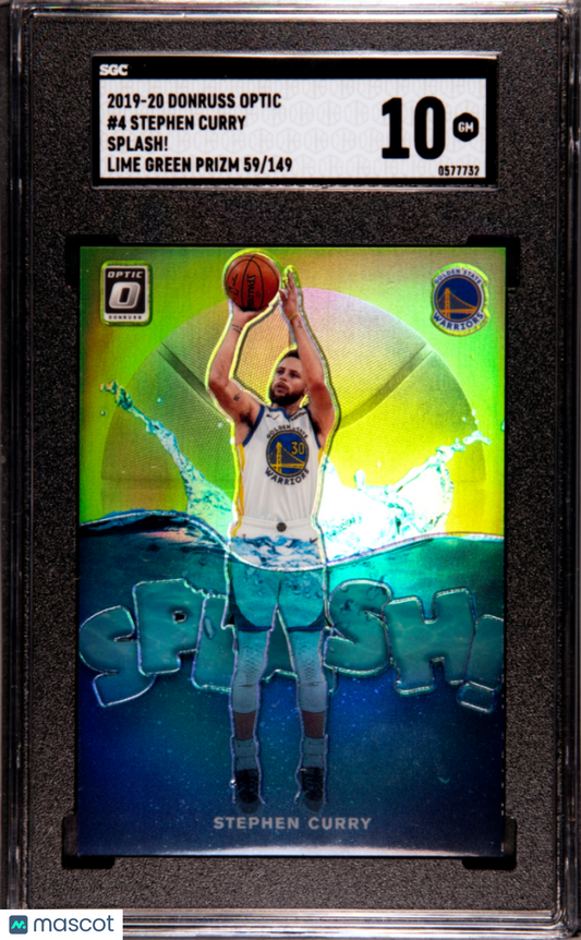 2019 Donruss Optic Stephen Curry #4 Splash! Lime Green Prizm 149 SGC 10