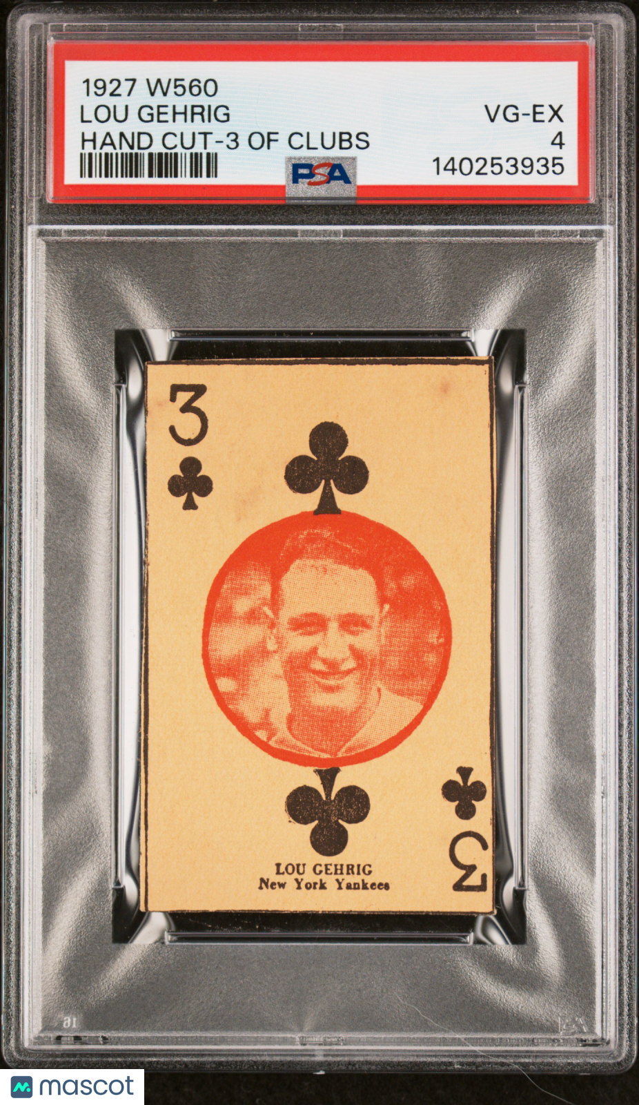 1927 W560 Hand Cut Lou Gehrig 3 Of Clubs PSA 4