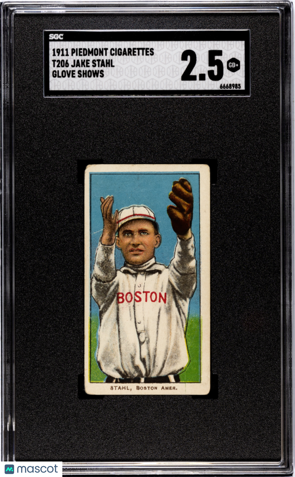 1911 Piedmont Cigarettes (T206) Jake Stahl Glove Shows SGC 2.5