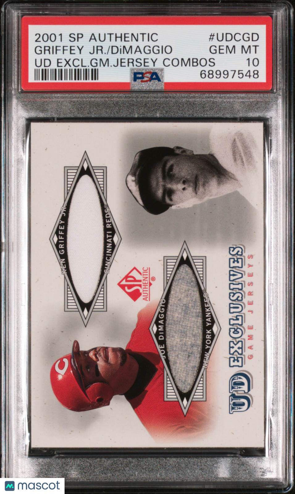 2001 SP Authentic UD Exclusives Game Jersey Combos Dimaggio Griffey JR. #UDCGD Excl. GM. Jersey PSA 10