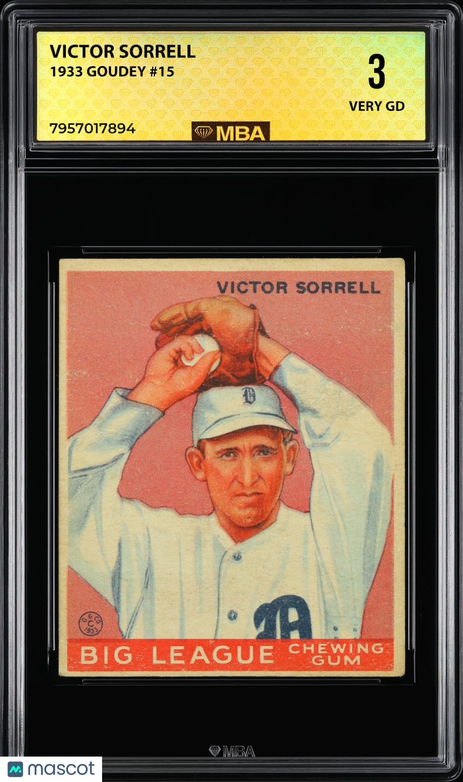 1933 Goudey Victor Sorrell #15 MBA 3