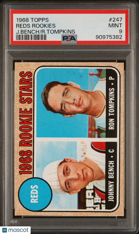 1968 Topps Reds Rookies #247 J. Bench R. Tompkins PSA 9