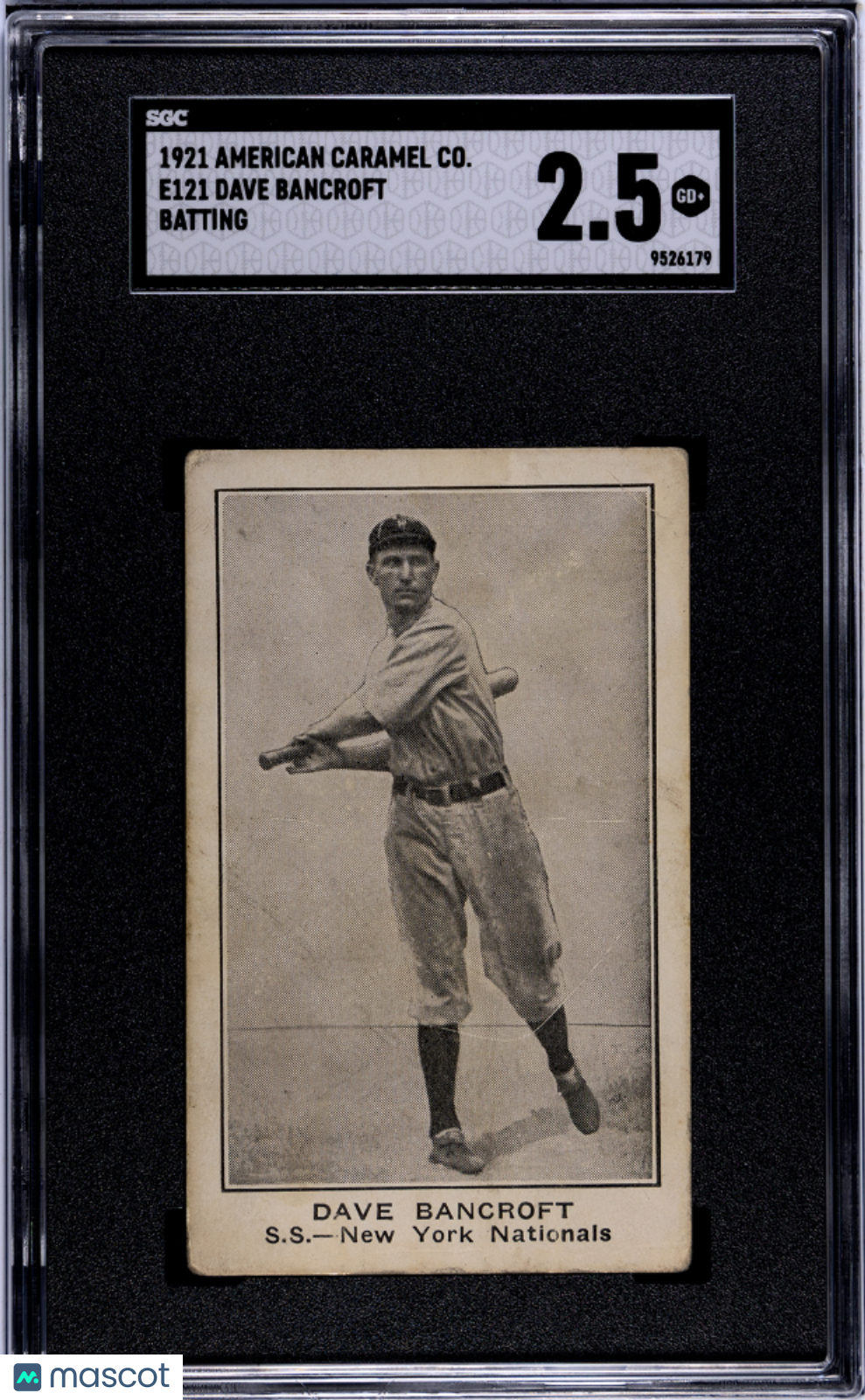 1921 American Caramel Co. Series of 80 (E121) Dave Bancroft Batting SGC 2.5