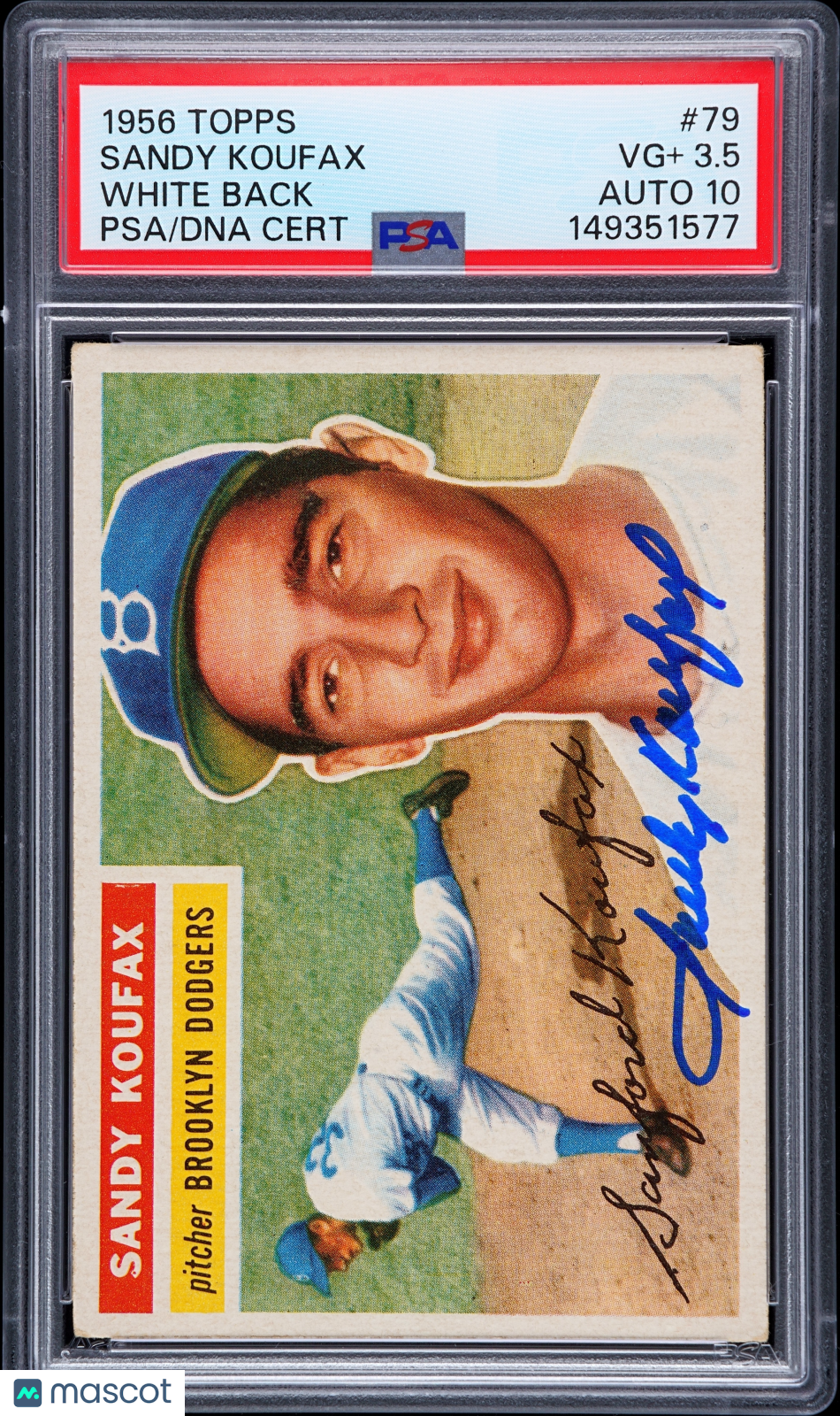 1956 Topps Sandy Koufax #79 White Back PSA 3.5 Auto 10