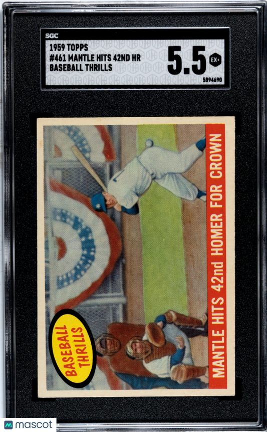 1959 Topps Mantle Hits 42nd HR #461 Baseball Thrills SGC 5.5