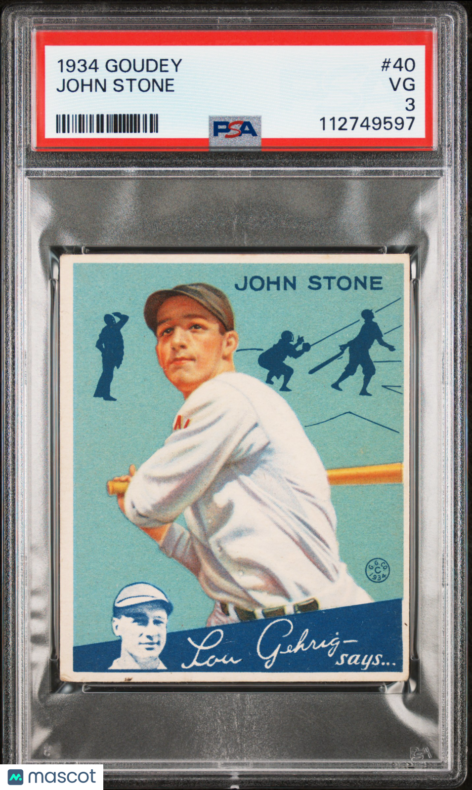 1934 Goudey John Stone #40 PSA 3