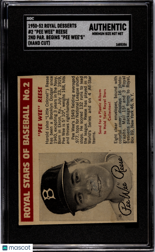 1950 Royal Desserts Pee Wee Reese #2 (Hand Cut) SGC A