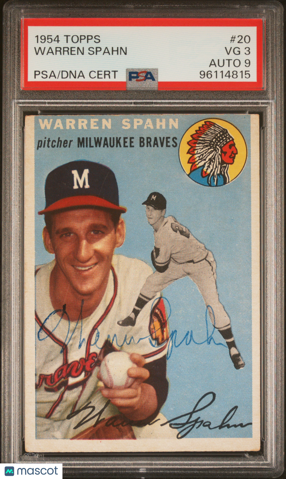 1954 Topps Warren Spahn #20 PSA 3 Auto 9