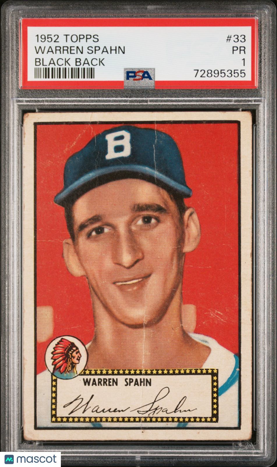 1952 Topps Warren Spahn #33 Black Back PSA 1