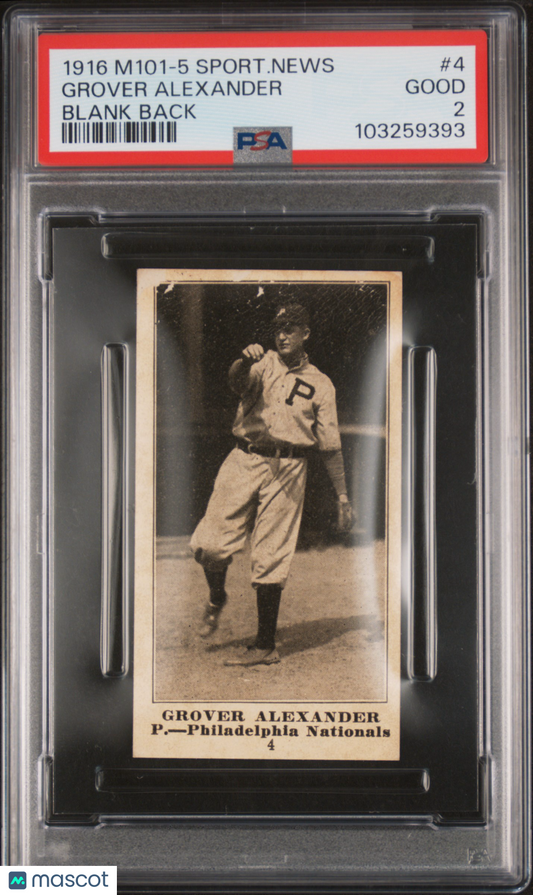 1916 M101-5 Sporting News Grover Alexander #4 Blank Back PSA 2