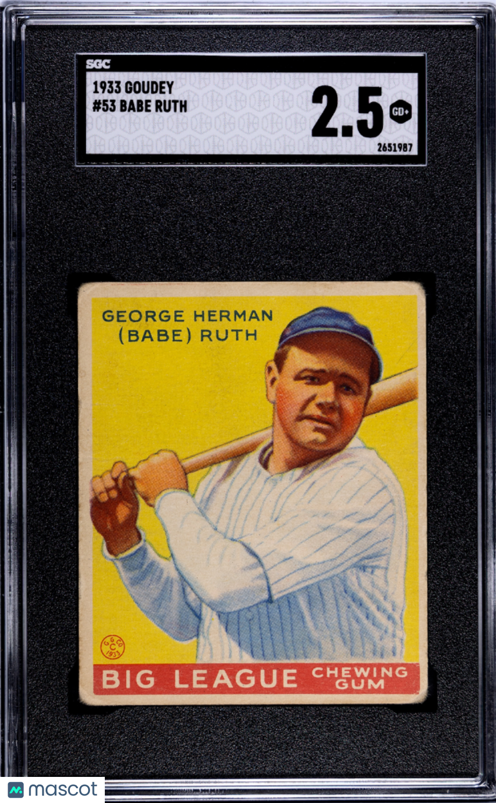 1933 Goudey Babe Ruth #53 SGC 2.5