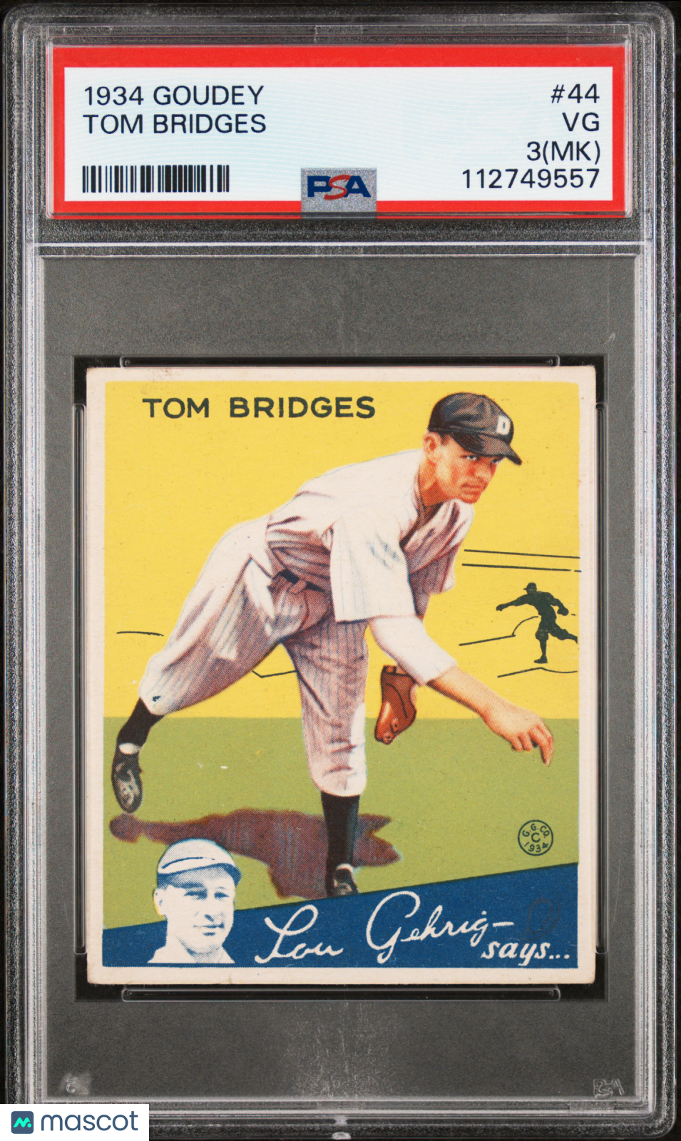 1934 Goudey Tom Bridges #44 PSA 3 MK