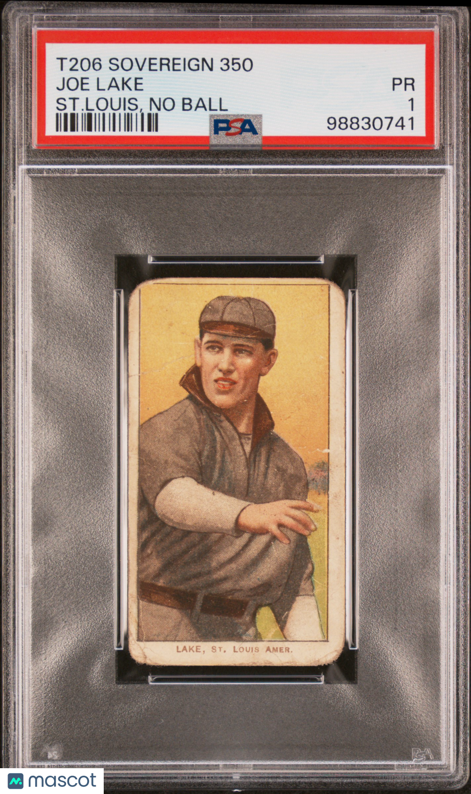 1909-11 T206 Sovereign 350 Joe Lake ST. Louis, No Ball PSA 1