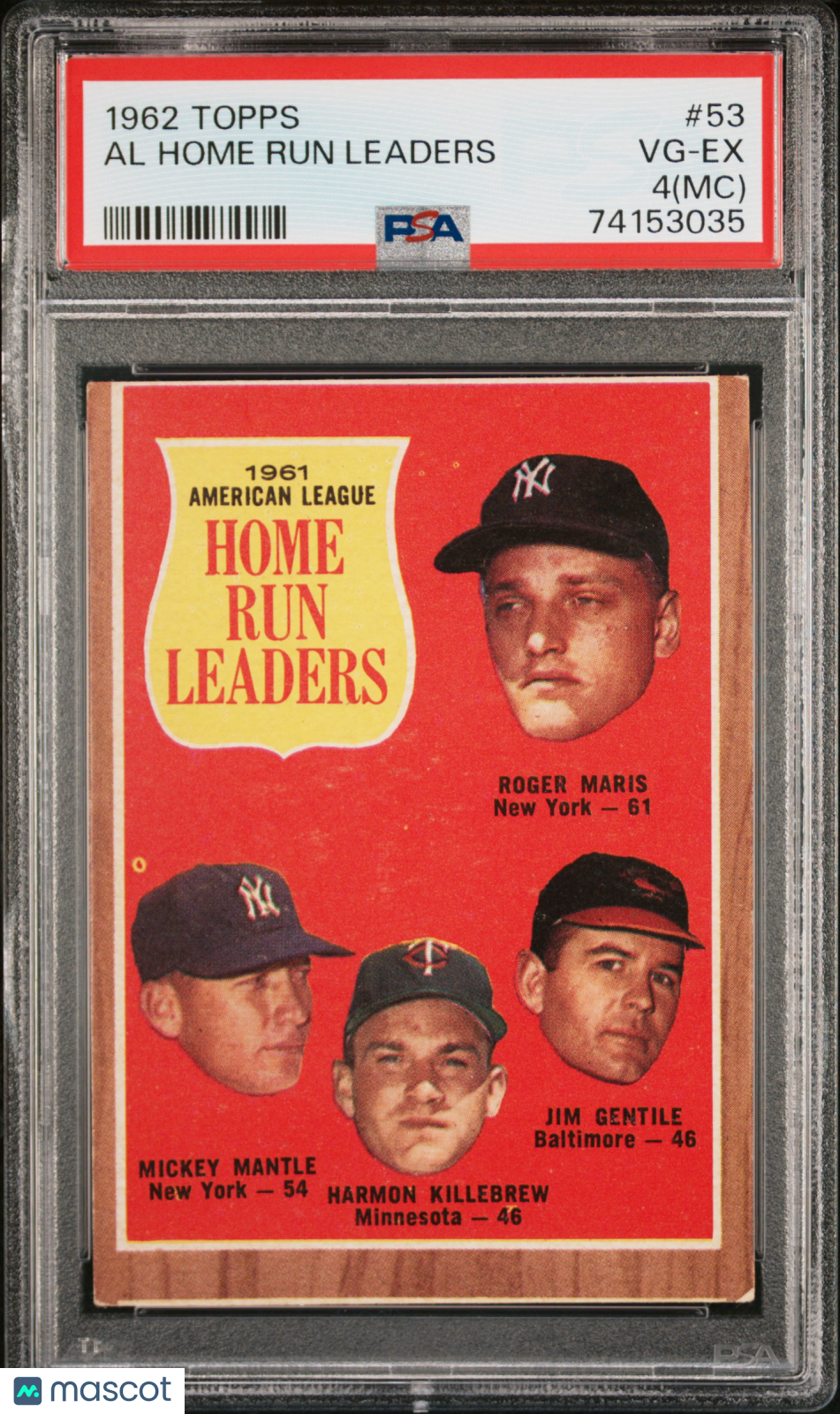 1962 Topps Al Home Run Leaders #53 PSA 4 MC