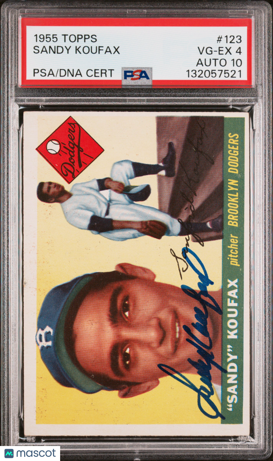 1955 Topps Sandy Koufax #123 PSA 4 Auto 10