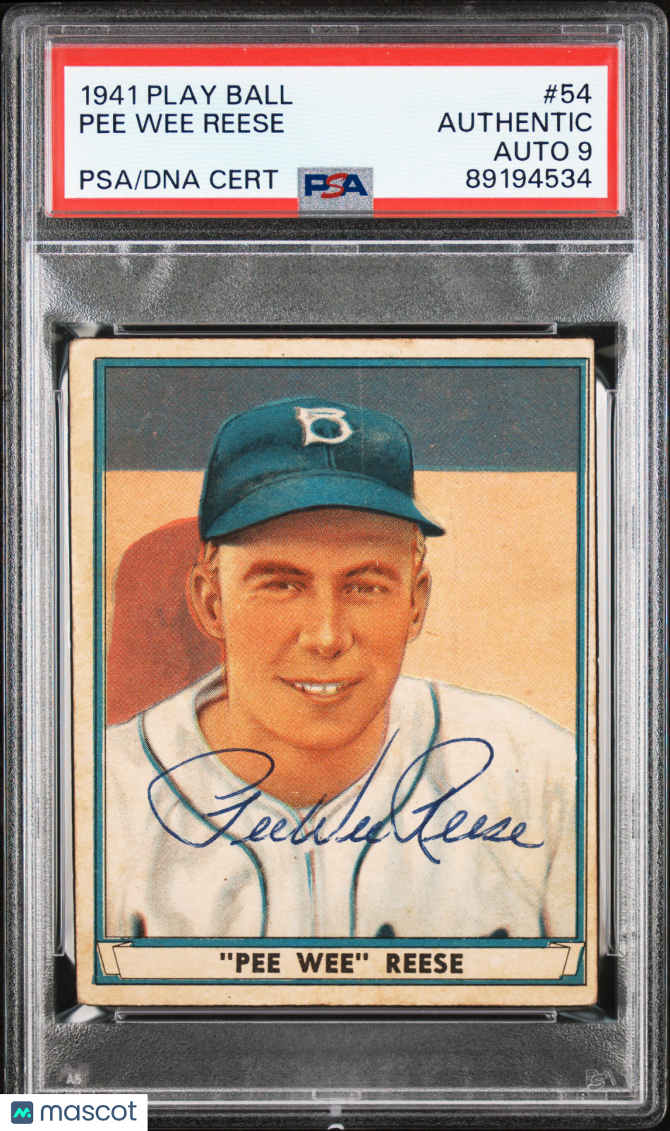 1941 Play Ball Pee Wee Reese #54 PSA A Auto 9