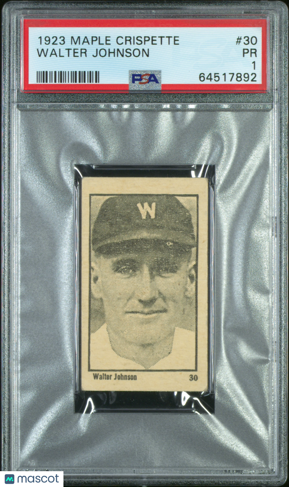 1925 Maple Crispette Walter Johnson #30 PSA 1