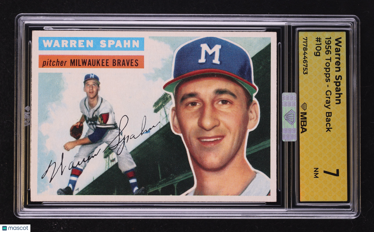 1956 Topps Warren Spahn #10g Gray Back MBA 7 MBA Silver